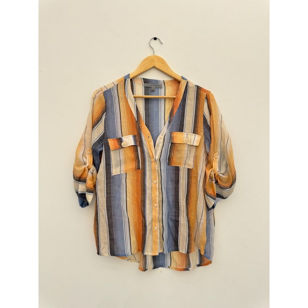 Alex & Parker Striped Roll Tab Button Down Shirt Sz M